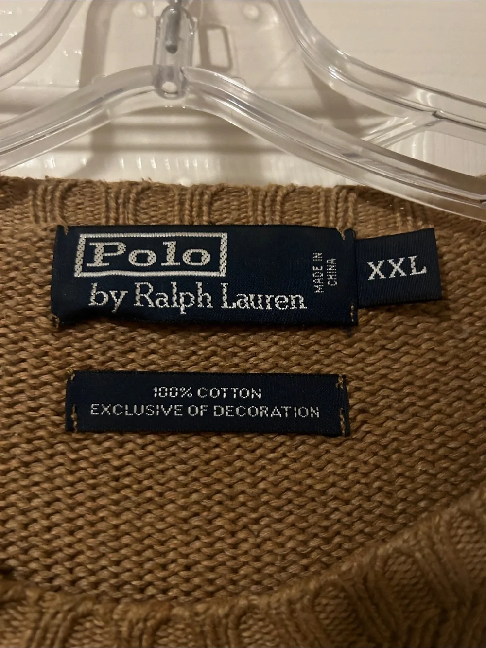Polo by Ralph Lauren Men's Camel/Tan Crewneck Sweater with Pony Logo